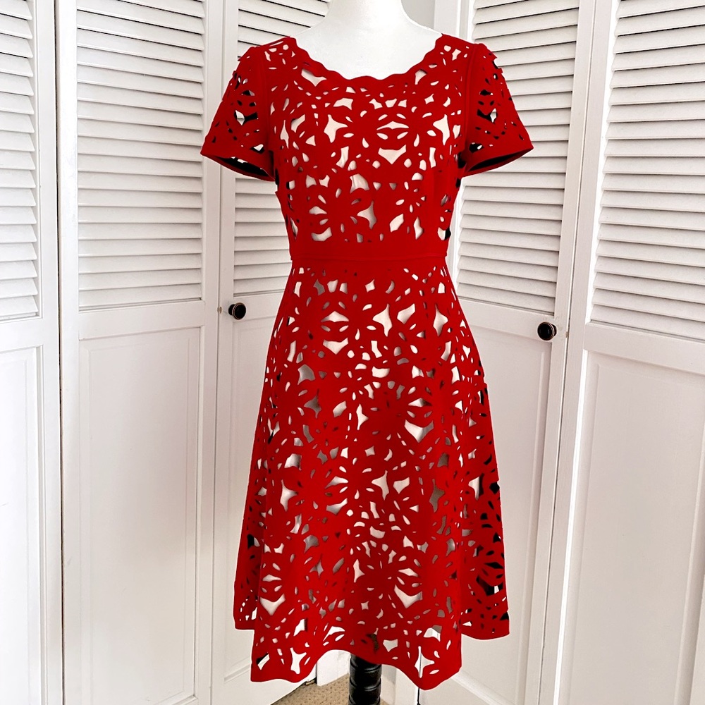 Anthropologie Red Lace Cut Out Cocktail Dress
